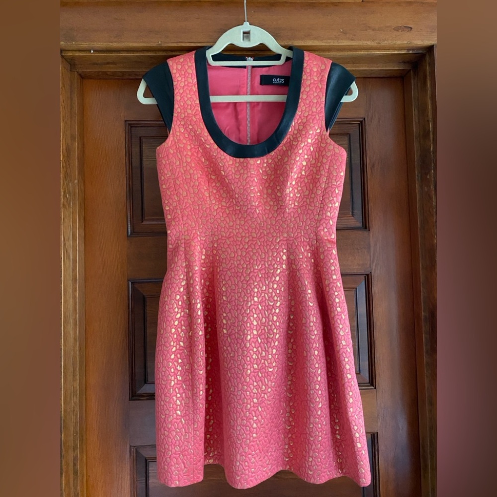 Pink and Gold Cocktail Dress with Faux Leather Details